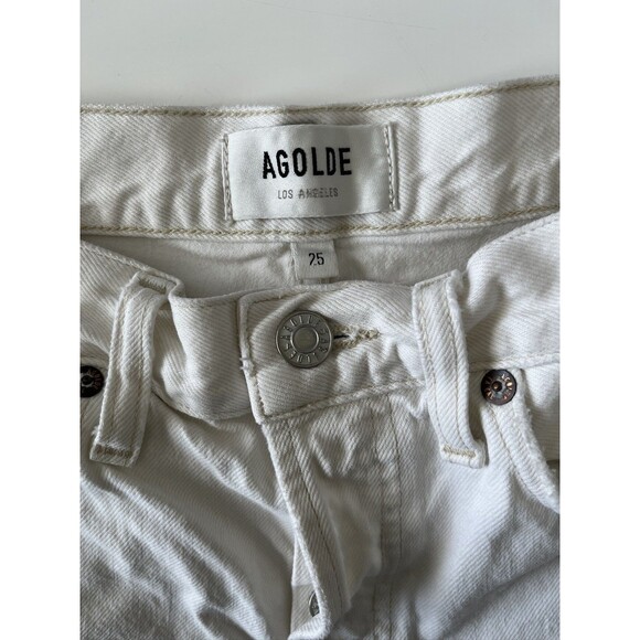 AGOLDE Parker Long Jean Shorts 25 Raw Hem White Denim Organic Cotton Button Fly - Picture 2 of 10